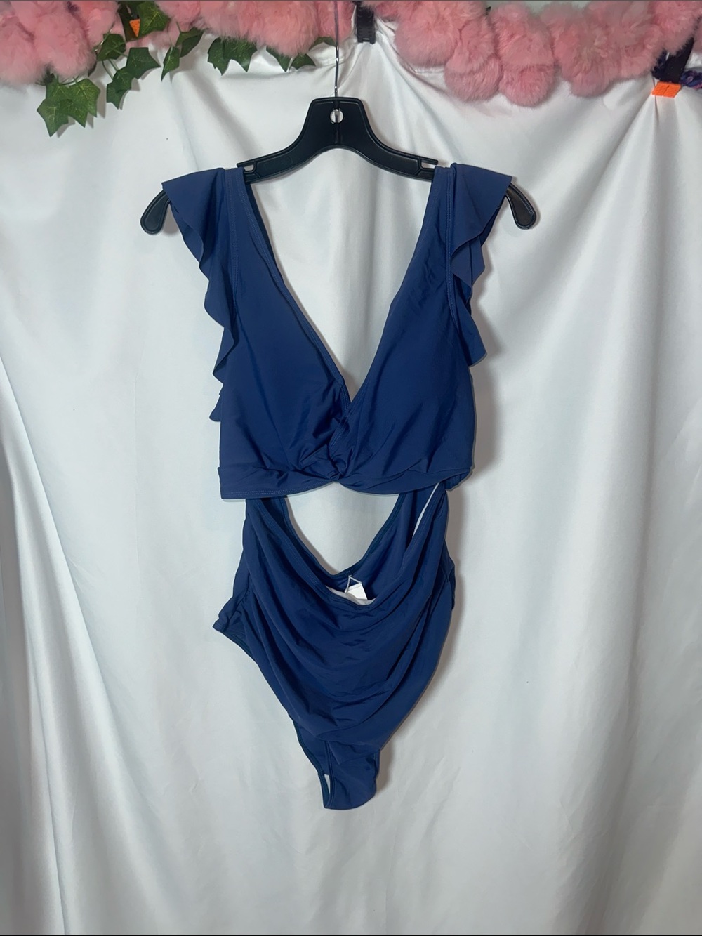 Country blue Ruffle Sleeve One-Piece Swimsuit